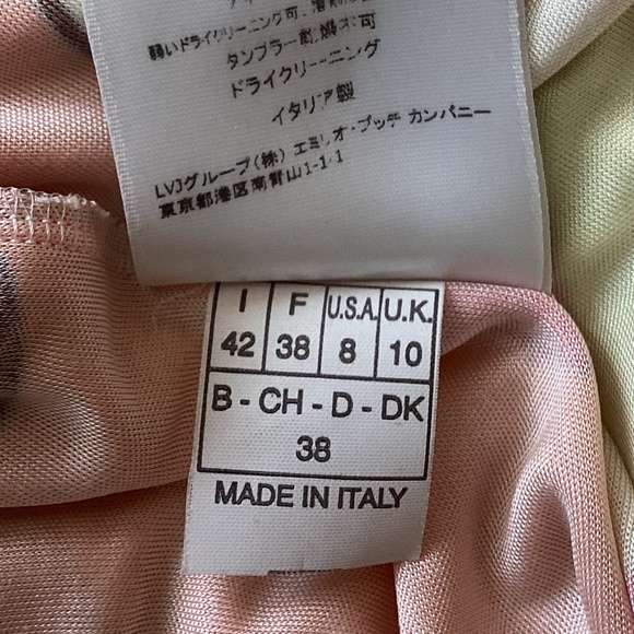 Emilio Pucci Firenze 100% silk jersey tunic top cap sleeves yellow pink abstract - Picture 5 of 11